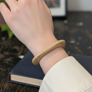 Vintage Style Light Wood Bangle Bracelet Square Round Minimalist Jewelry